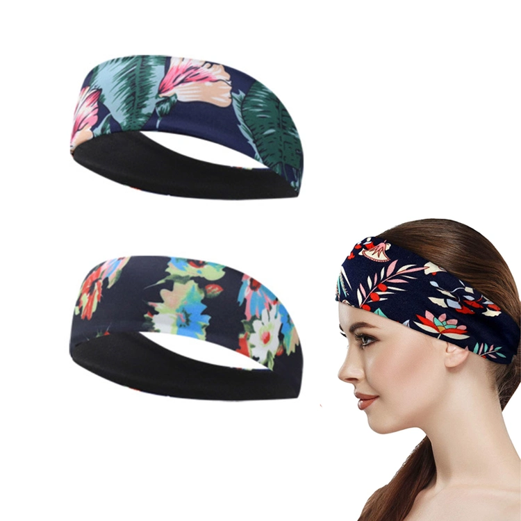 Hot Sale Yoga Sport Colorful Fashion Women Headbands, Custom Logo Floral Sublimation Print Facial SPA Make up Elastic Hairband