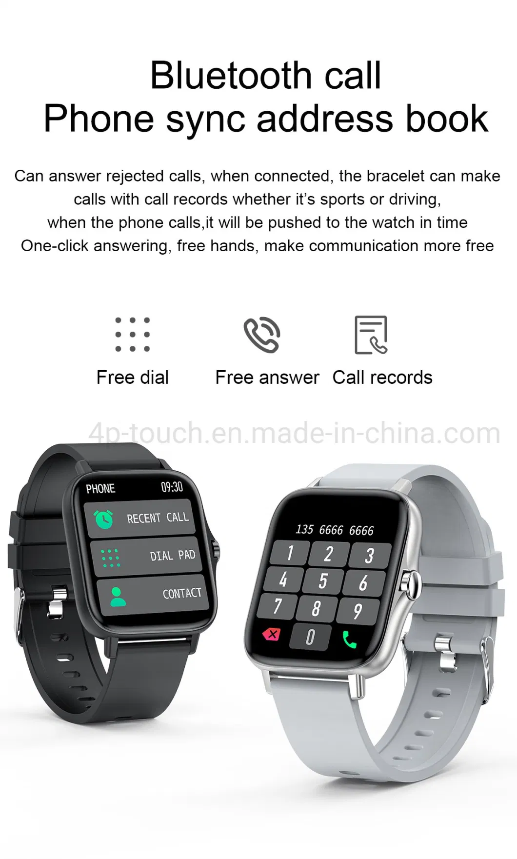 Fashion IP67 Waterproof Heart Rate SpO2 Monitoring Smart Sport Wristband with Bt Call T42