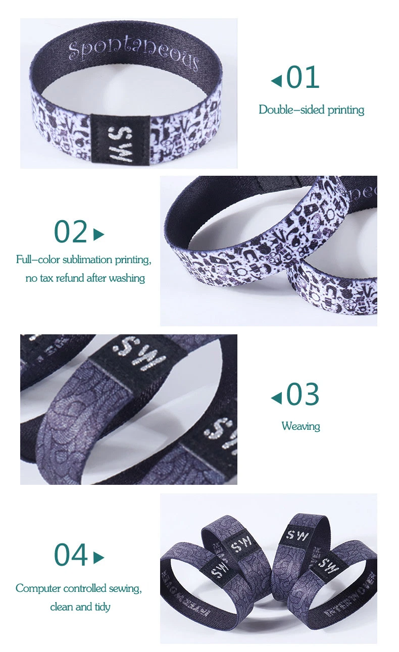 Customized Thin Elastic Sublimation Polyester Sport Wristband with Woven Label