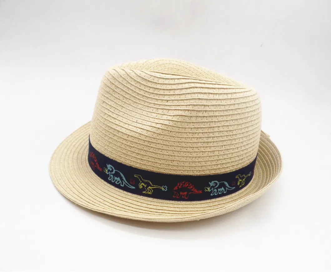 Children Paper Straw Hat with Lovely Ribbon Band