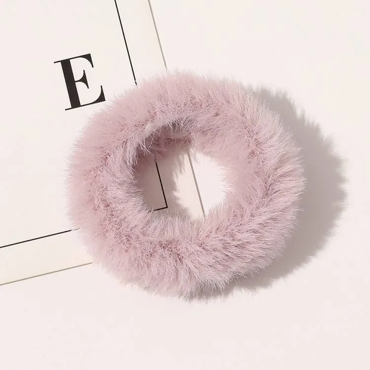 Hot Selling Fake Fur POM Poms Elastic Hair Tie Colorful Round Ball Hair Band