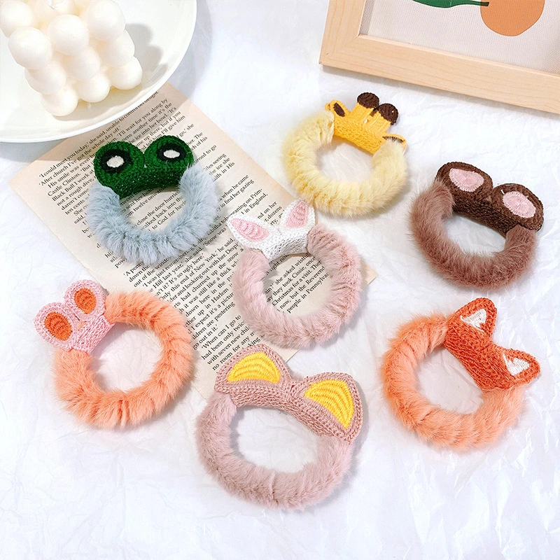 Cute Cartoon Plush Hair Rope Rabbit Ears Bear Cat Hair Cord Hairband