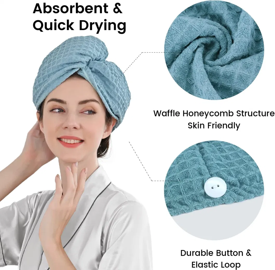 Waffle Hair Towel Bath Hair Wrap with Buttons