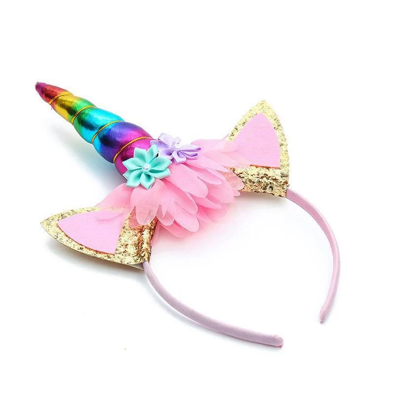 Hot Sale Cute Kids Unicorn Hair Band with Flower Decoration Angel Design Hair Band