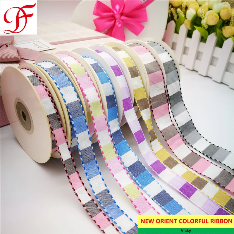 Factory Gingham Ribbon Band Cintas Raso Nastri Doppio Fitas Cetim Lint for Xmas/Wrapping/Gifts