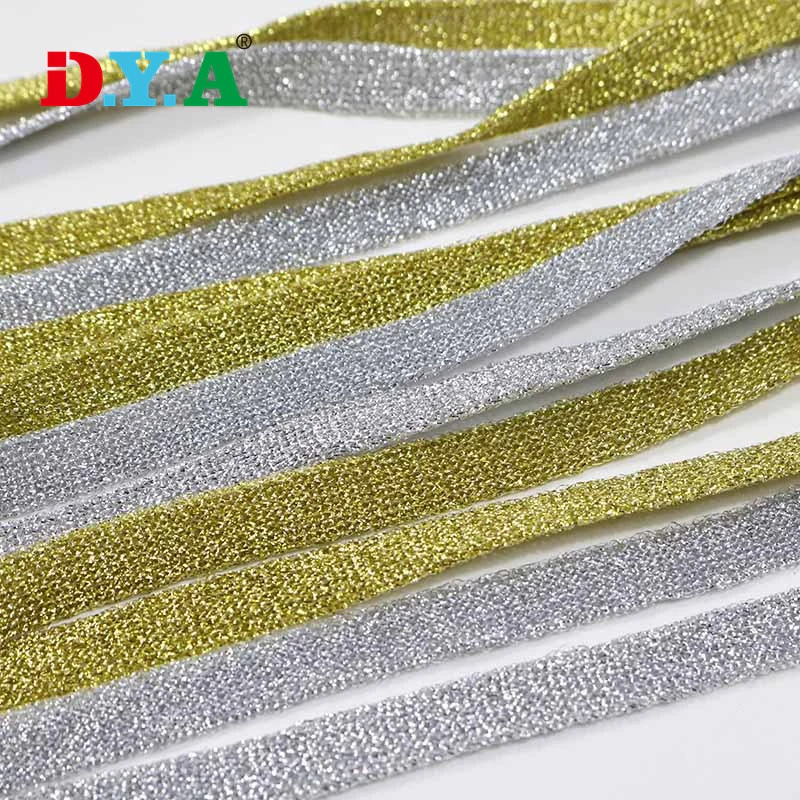 Fashionable Glitter Knitting Tape Shiny Gold Silver Knitted Webbing Band with Lurex