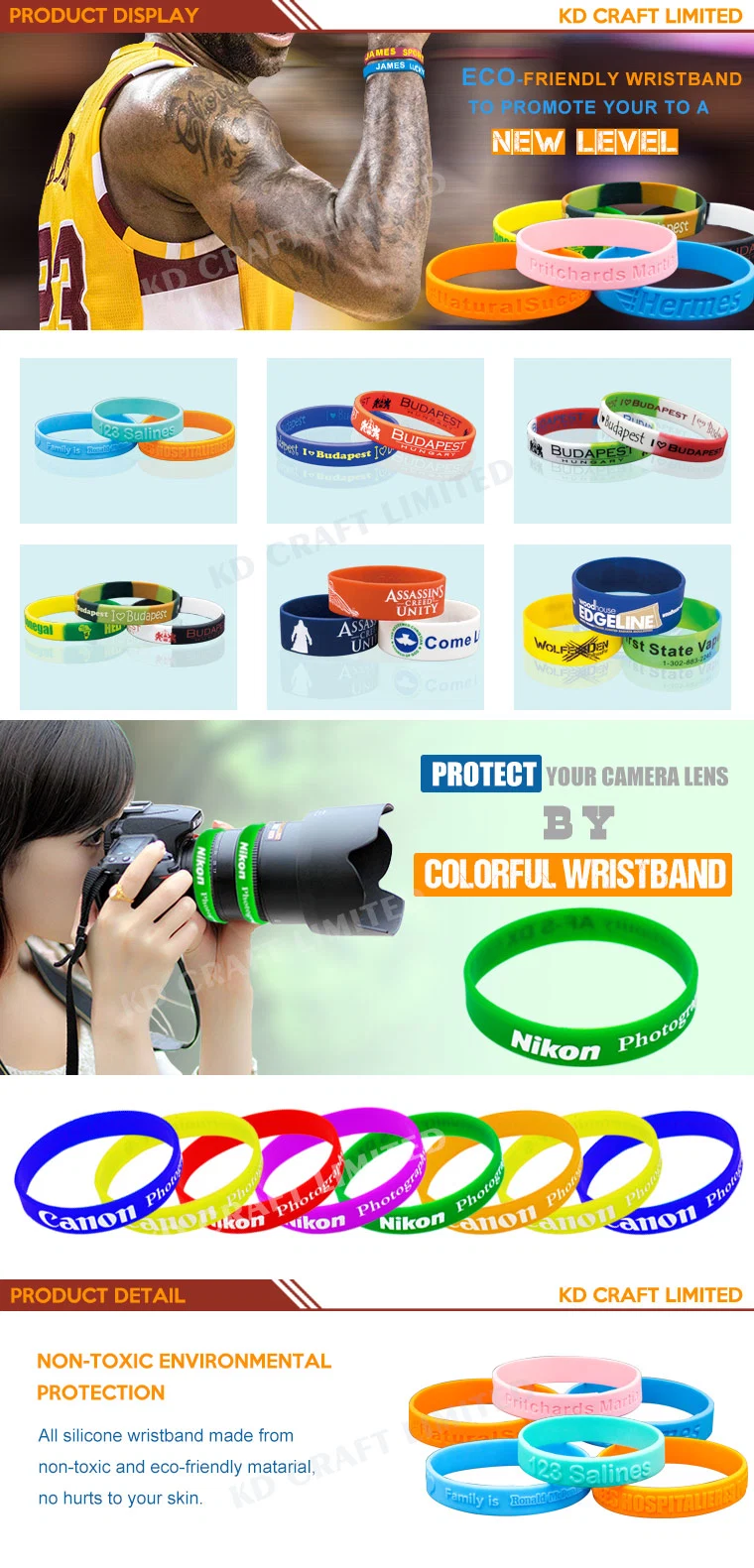 Wholesale Promotional Custom Eco-Friendly Thin Silicone Bracelets Rubber Band From China (KD-0006)