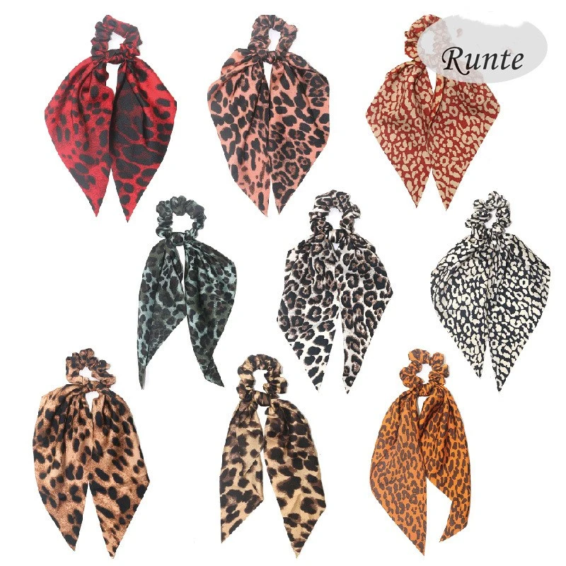 Summer Style Multicolor Women Headwear DIY Bow Hair Scrunchies Leopard Print Hair Ties Horsetail Ties Head Wrap Headband