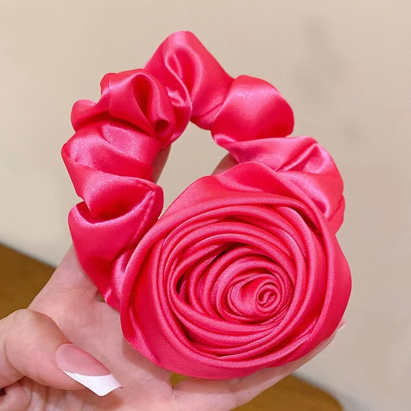 New Arrival French Satin Large Silk Satin Big Rose Flower Hair Bands