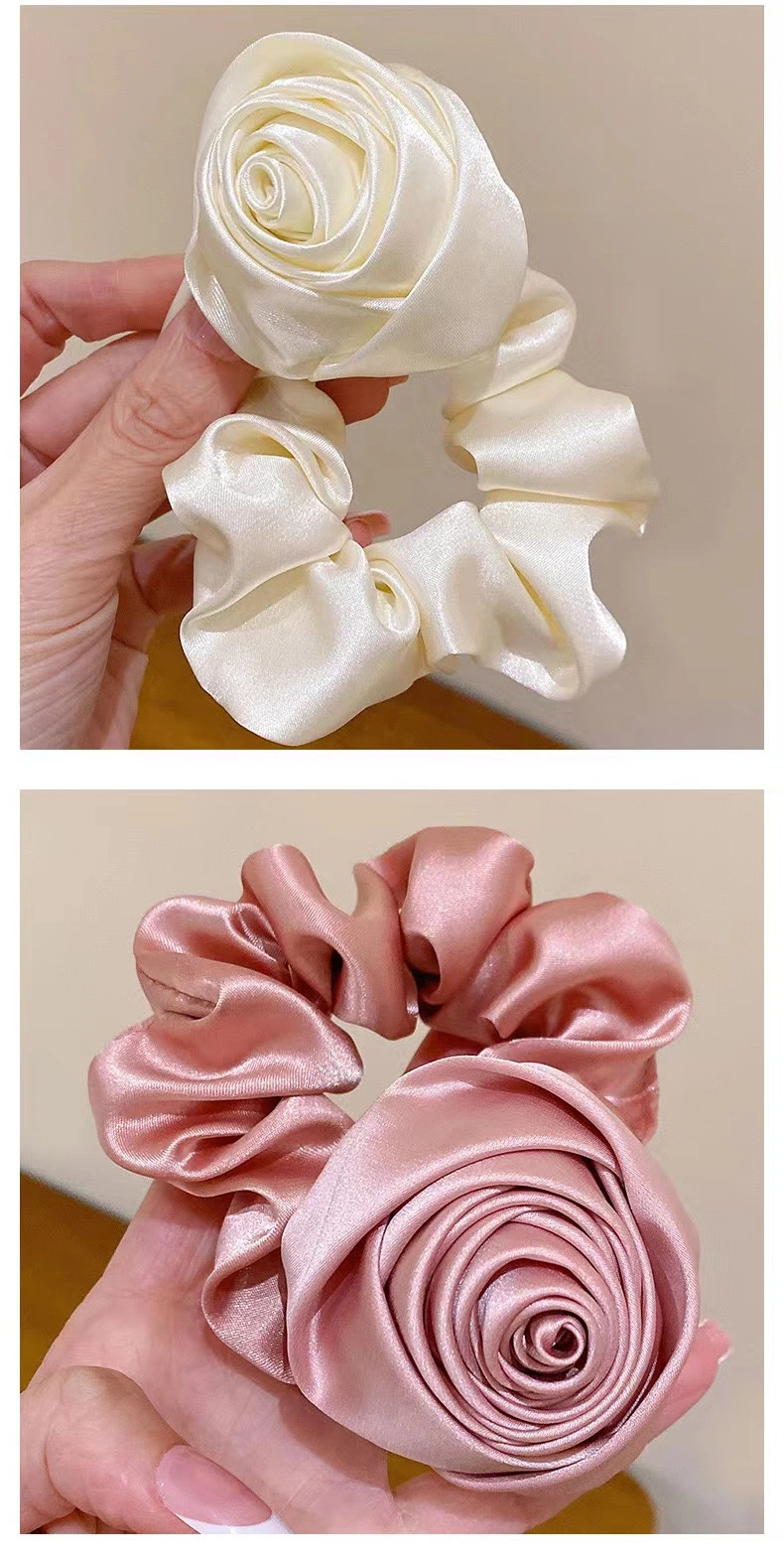 New Arrival French Satin Large Silk Satin Big Rose Flower Hair Bands