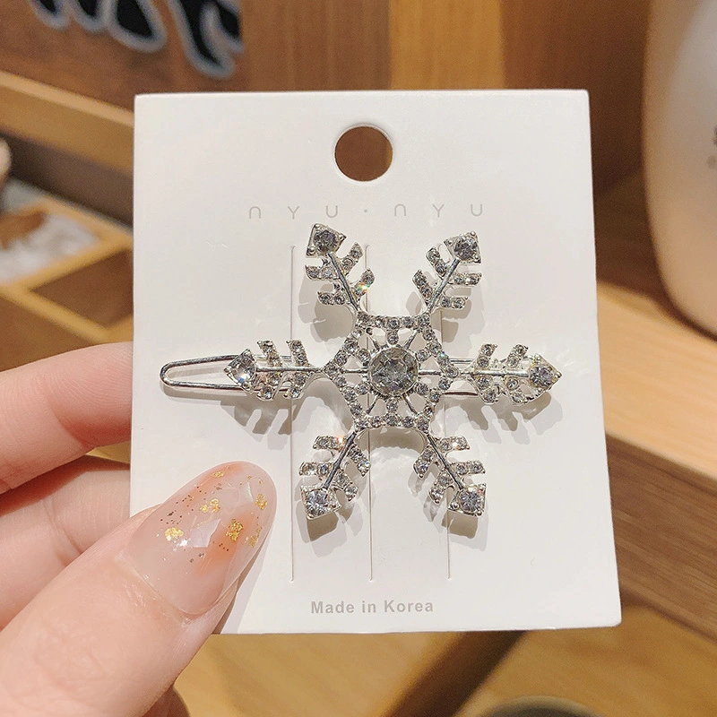 Wholesale Women Simple Frog Buckle Snowflake Zircon Hair Clip