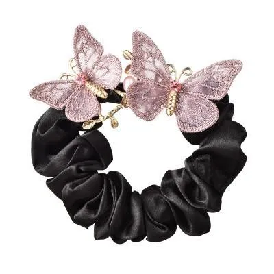 Custom Solid Color Satin Tail Bow Butterfly Elastic Ponytail Holder Long Ribbon Headband