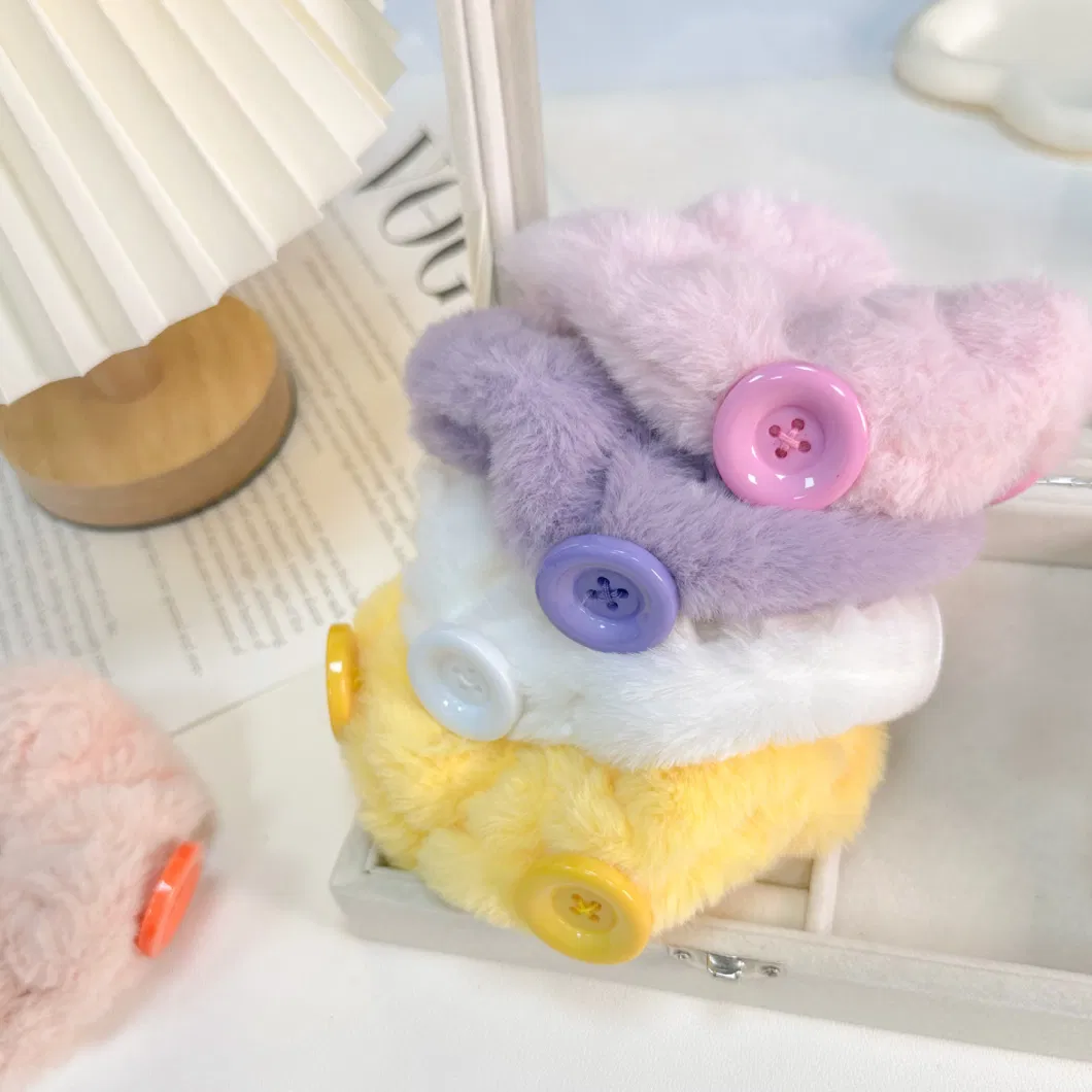 New Candy Color Furry Imitation Rabbit Hair Button Plush Hair Rope Hairbands