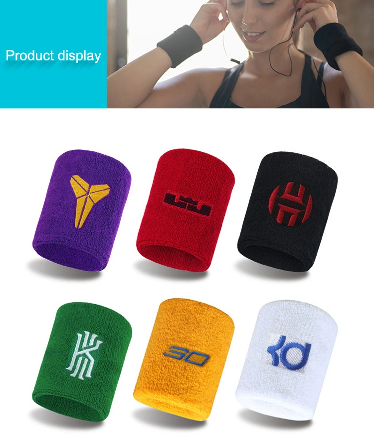 Manufacturer Custom Fashion Embroidery Logo Twill Athletic Sweat Band Design Sponge Plain Tennis Sports Sweat Cotton Wristband for Promotional Gift Set