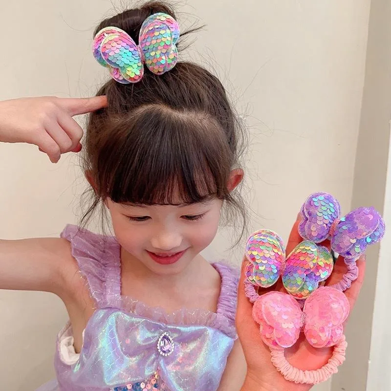 New Selling Sequin Butterfly Shape Hair Rope for Child High Elasticity Not Easily Broken Girl&prime;s Ponytail Hairband