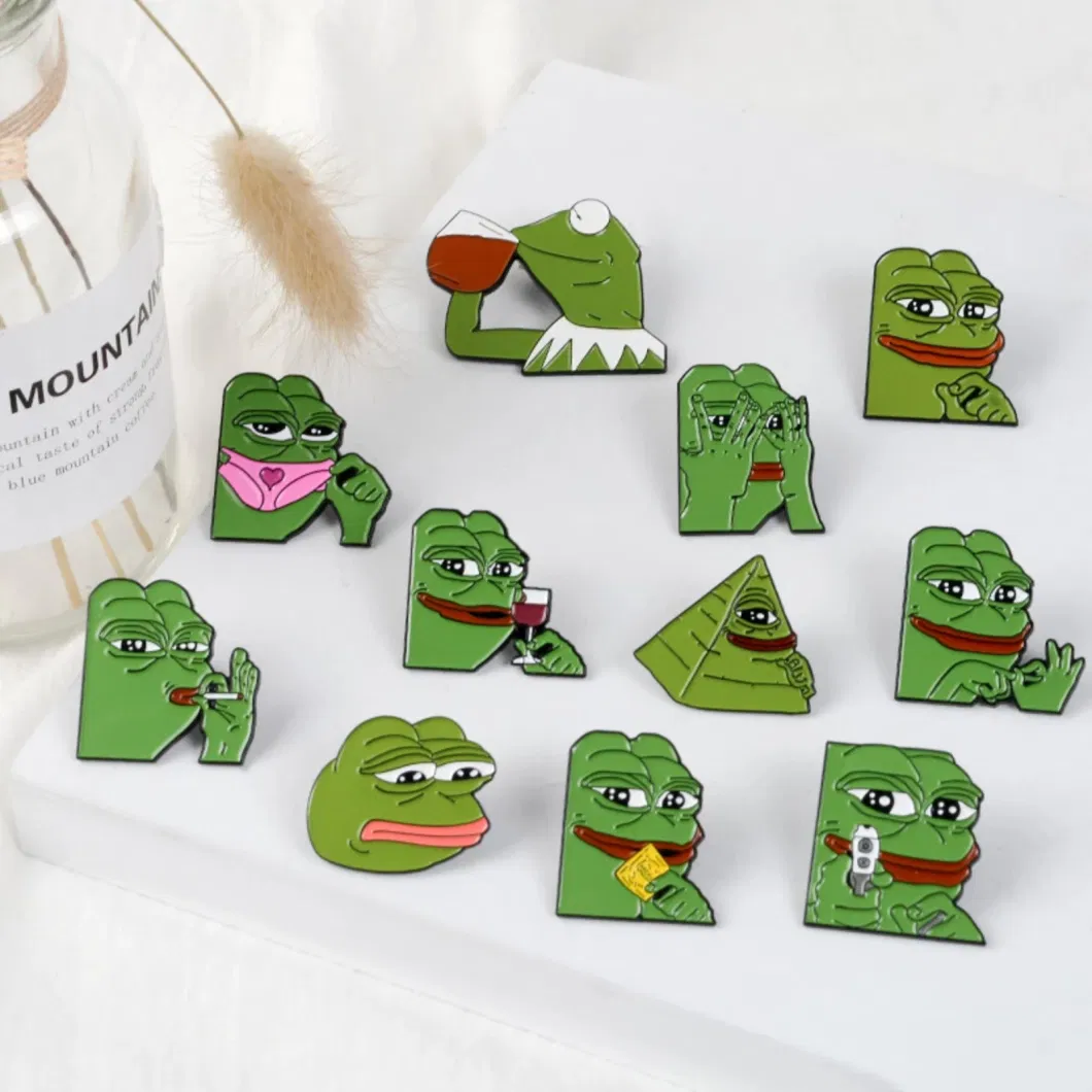 Popular Hot Selling Enamel Metal Funny Memes Frog Sticker Promotion Gift Souvenir 3D Football DIY Your Own Logo Badge