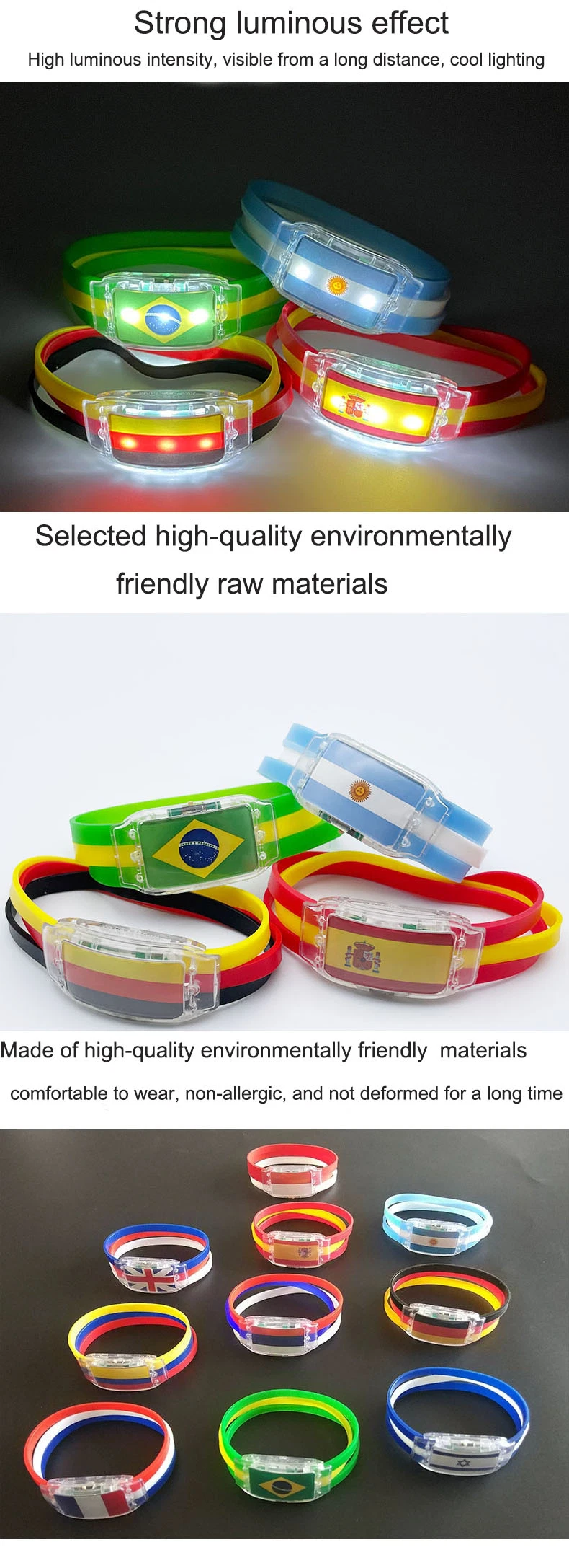 2022 Qatar World Football Cup Flags Silicone LED Lighted Bracelet Argentina Brazil Wristband Souvenir Wholesale