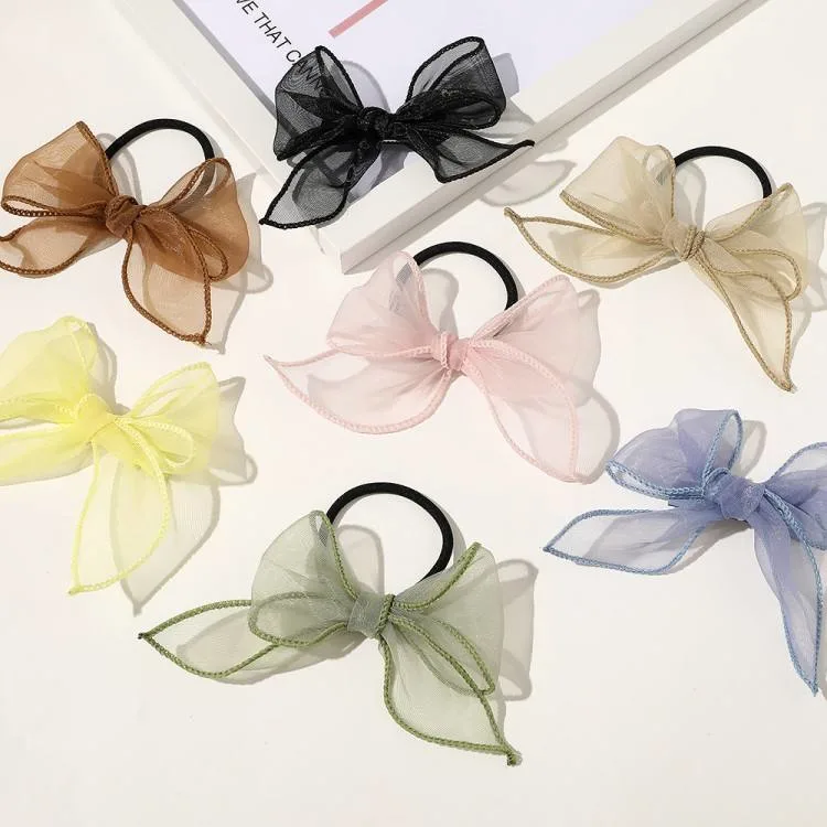 French Style Mesh Hair Tie Bow Hair Scrunchies Mesh Ponytail Elastic Band