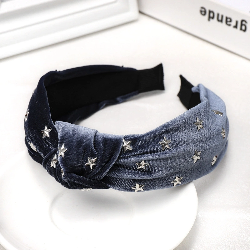 Korean Fashion New Hair Bands Solid Color Velvet Hot Diamond Star Knotted Headdress Hair Card Wide Side Band