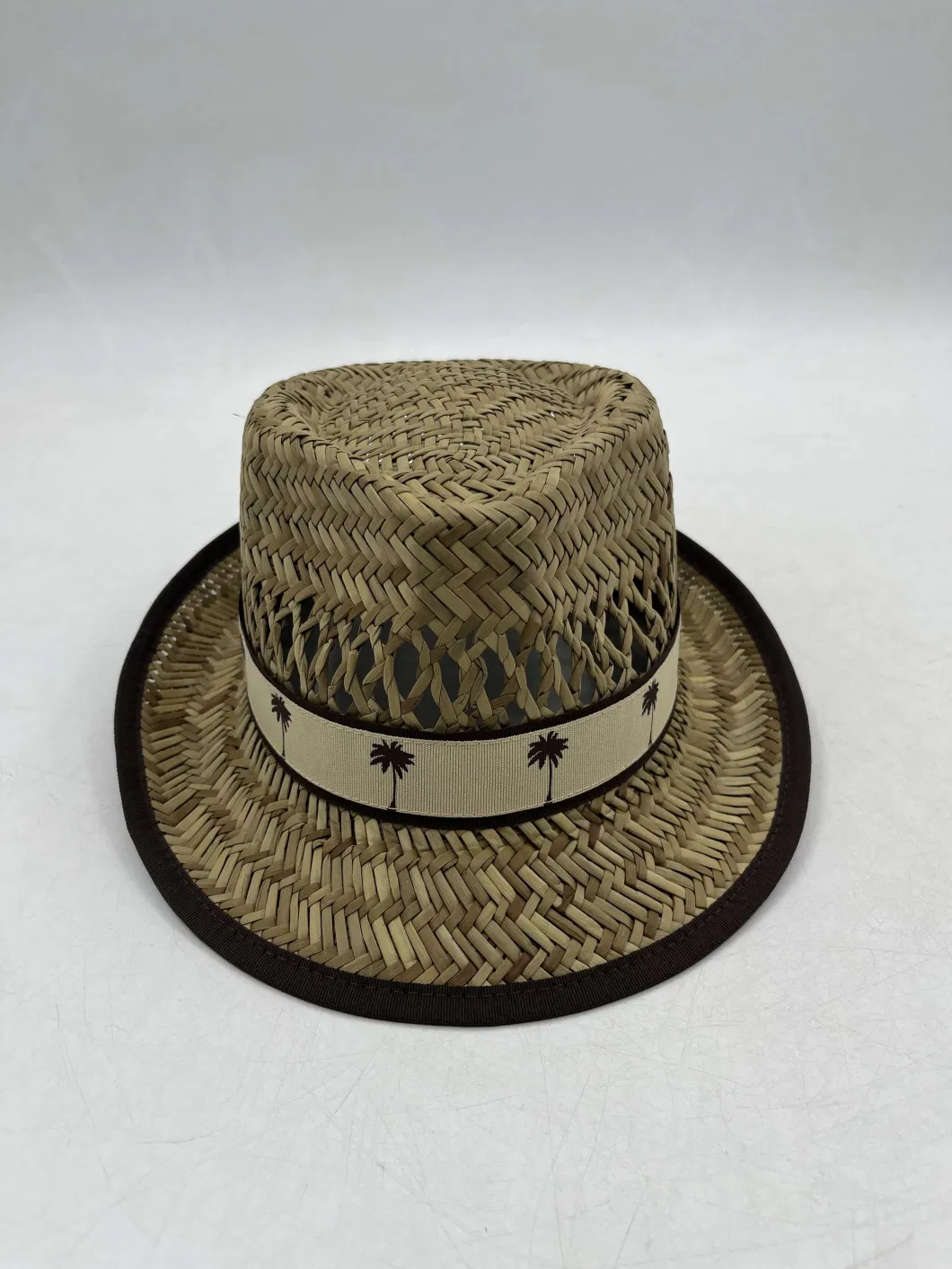 Outdoor Natural Rush Straw Palm Tree Band Men Fedora Hat