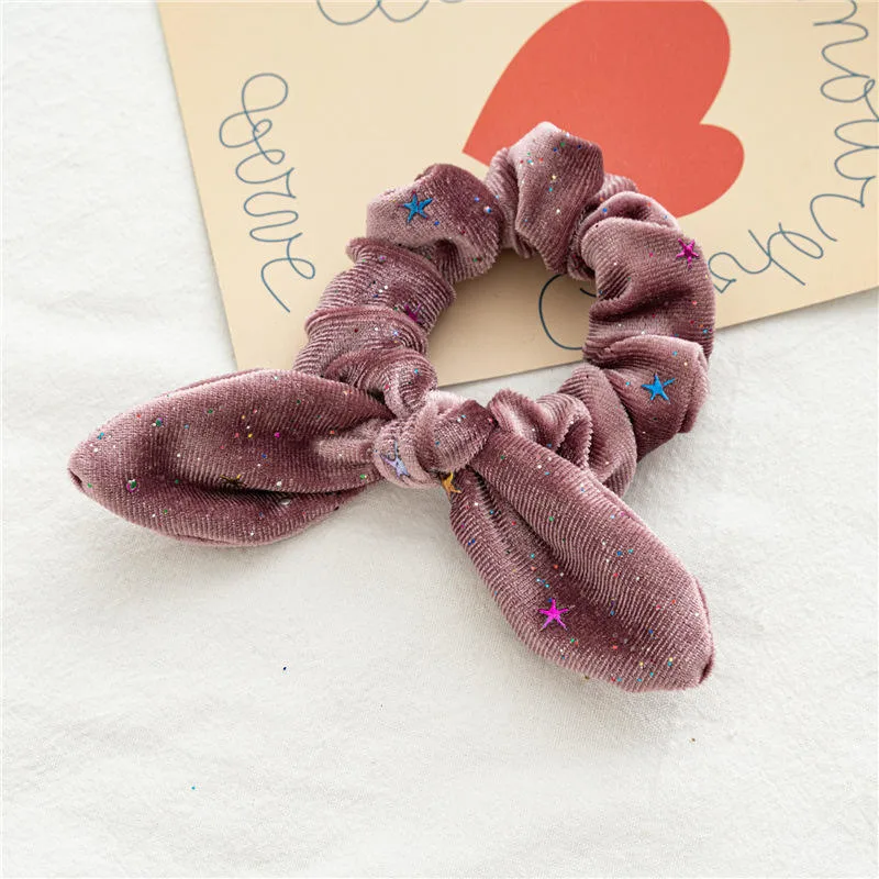 Spot New Flannel Rabbit Ears Scrunchies Star Streamer Colorful Female Horsetail Hair Band