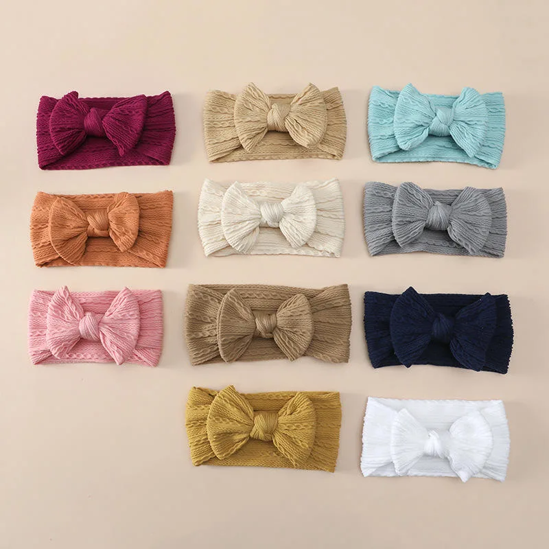 New Arrival Hair Accessories Wholesale Nylon Fabric Elastic Ribbed Baby Bows Headbands Cute Bowknot Hair Band Headband for Kids