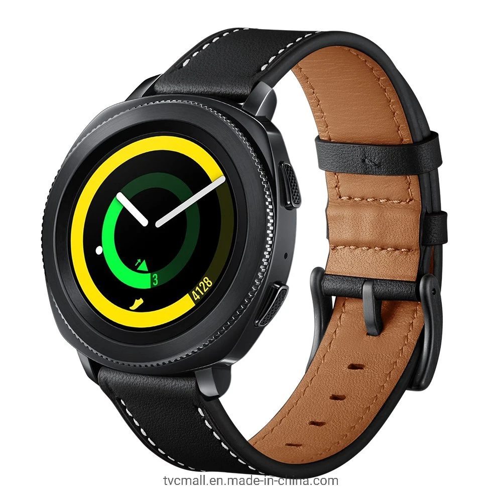 for Samsung Galaxy Watch4 Classic 46mm 42mm/Galaxy Watch4 44mm 40mm/Gear Sport Cowhide Leather 20mm Watch Band - Black