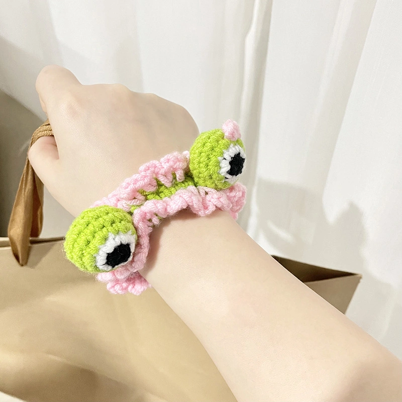 Cute Frog Head Knitted Hair Band Hair Rope Female Wool Handmade Scrunchies