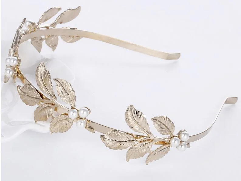 Hair Bands with Pearl and Leaf Decoration Wedding Hair Accessory for Women