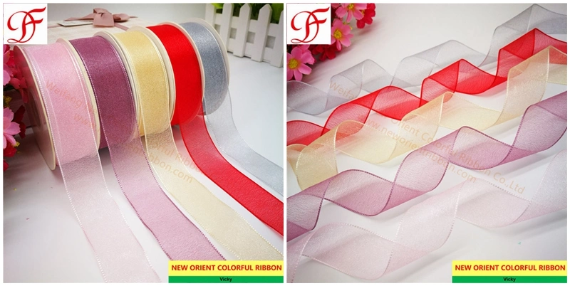 Korea 40mm 38mm Satin Shining Sparkle Sheer Organza Ribbon Grosgrain Satin Double Face Metallic Cintas Nastri Doppio Raso, Band