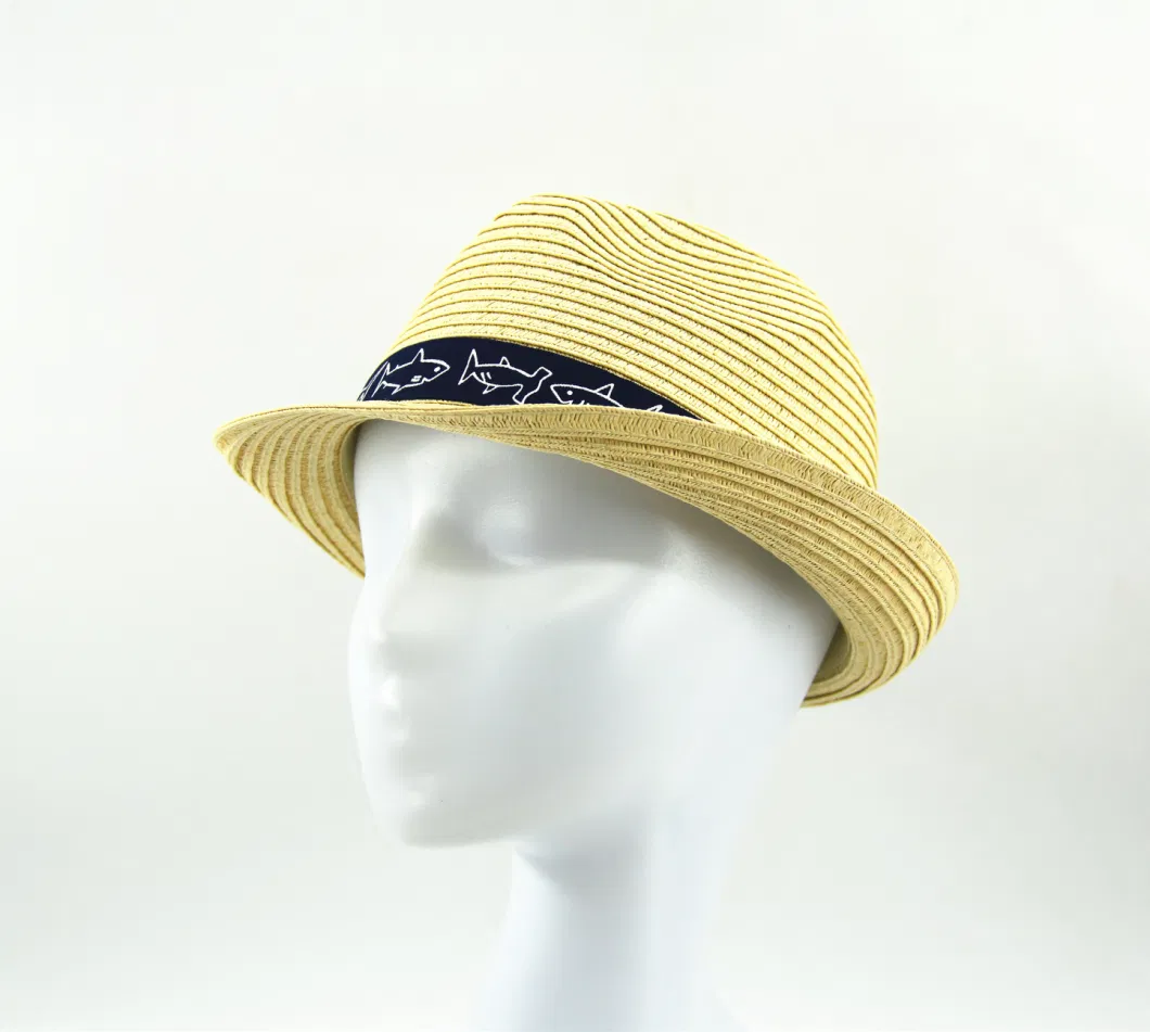 Children Paper Straw Hat with Lovely Ribbon Band