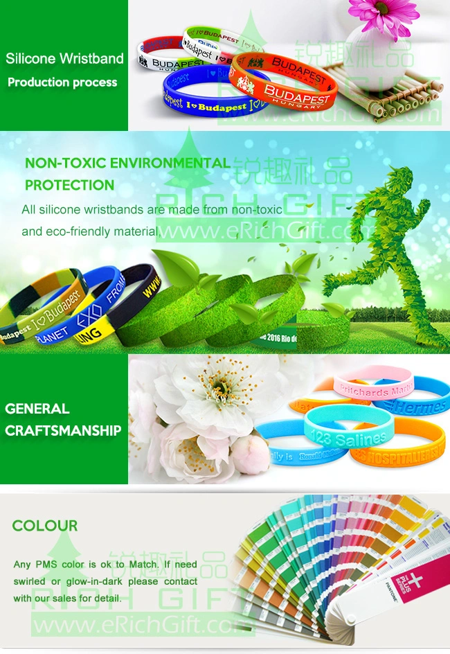 Manufacturing Hot Sale Customized Logo Rubber Wide Wristbands for Girls