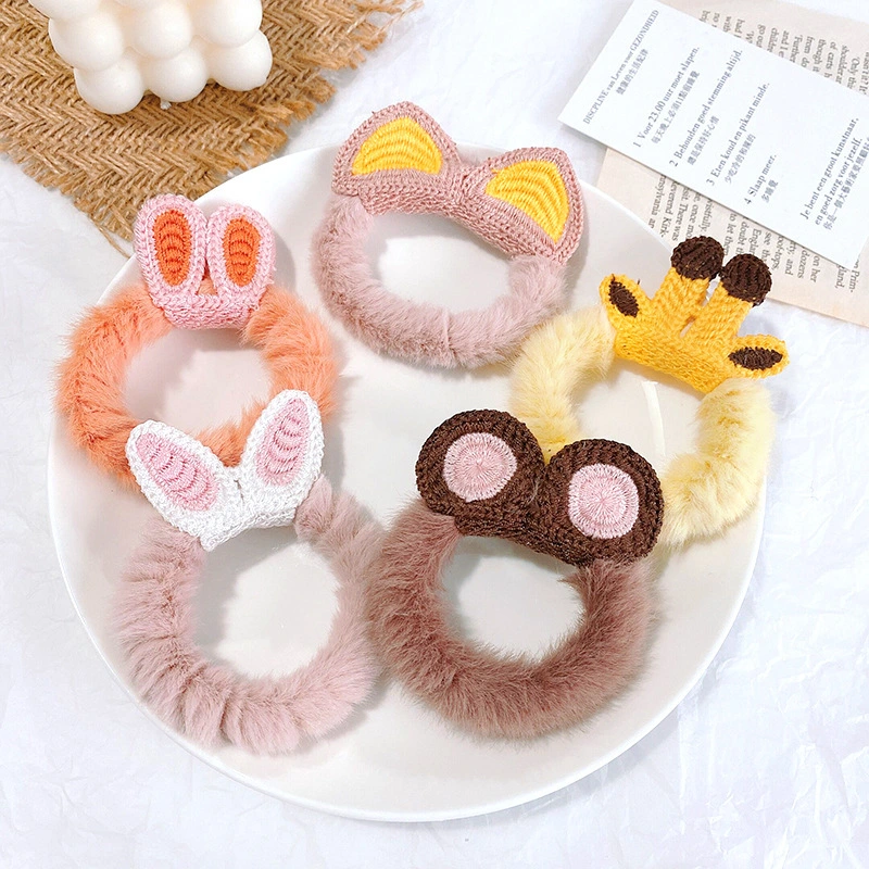 Cute Cartoon Plush Hair Rope Rabbit Ears Bear Cat Hair Cord Hairband