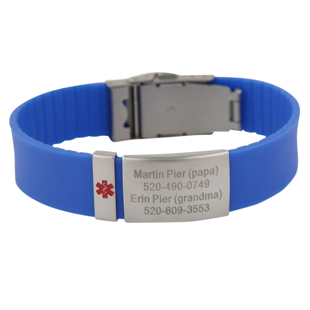 Red Medical Alert ID Emergency First Aid Bracelet Laser Engraved Adjustable Silicone Wristband