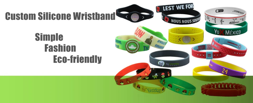 Customized Promotional 24mm Wide Silicone Bracelet Wrist Bands with Logo Silk-Screen