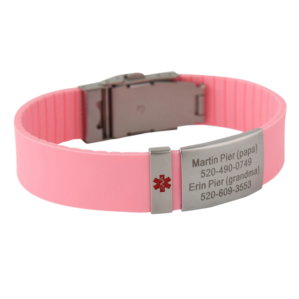 Red Medical Alert ID Emergency First Aid Bracelet Laser Engraved Adjustable Silicone Wristband