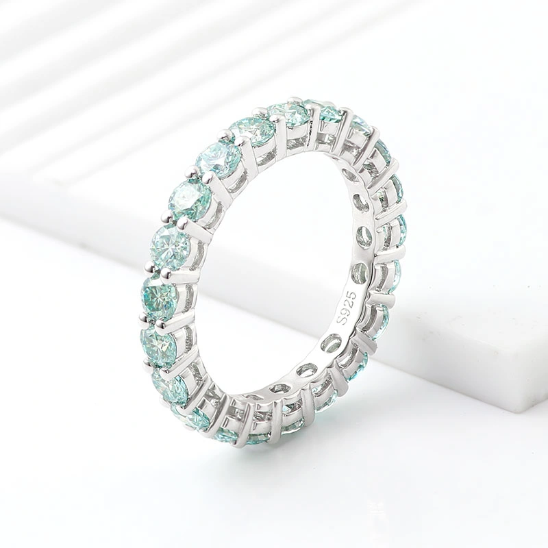 Wholesale Sterling Silver S925 Ring Band with 2mm Round Dark Green Moissanite Diamond Top Quality on Selling