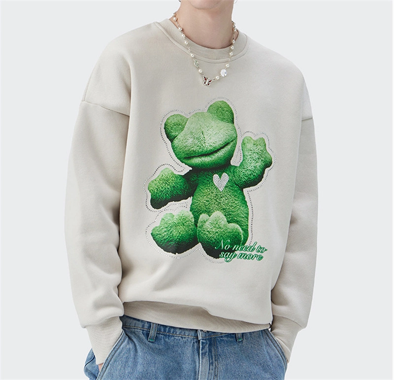 2022 Spring New Street Personality Fun Hot Drill Love Frog Loose Round Neck Sweater