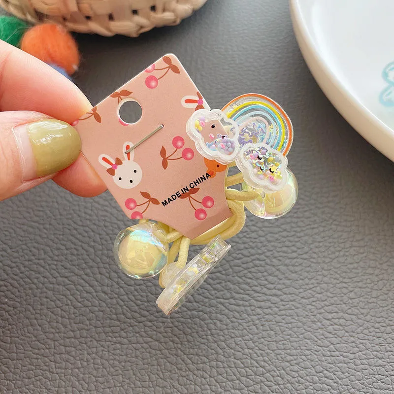 Korean Children&prime;s Hair Accessories Sequins Bow Hair Ring Cute Cartoon Flower Ponytail Hair Bands Little Girl Hair Tie