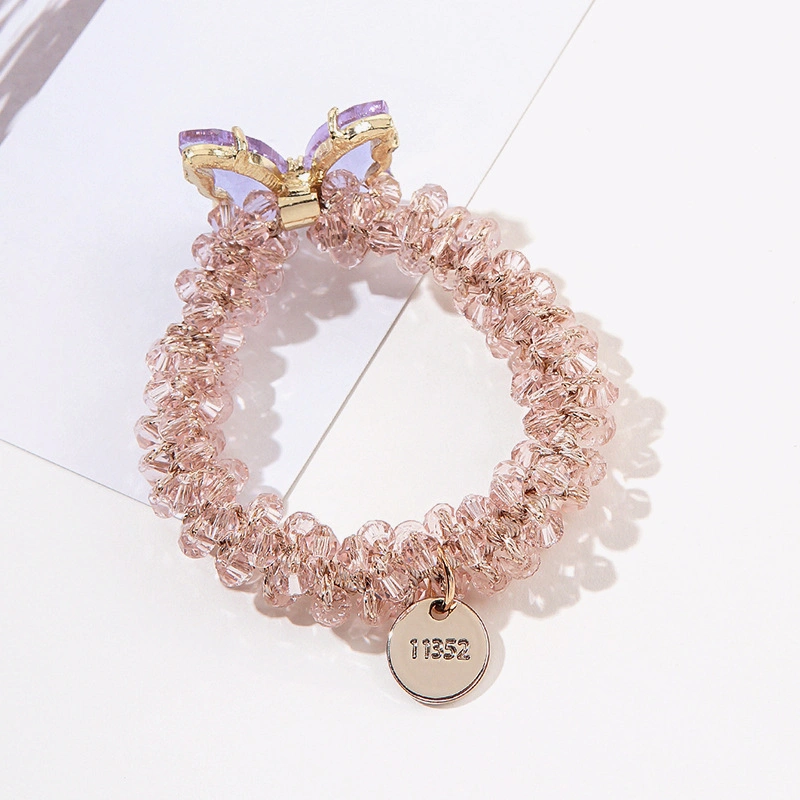 Crystal Beaded Hair Rope Butterfly Alloy Hair Band