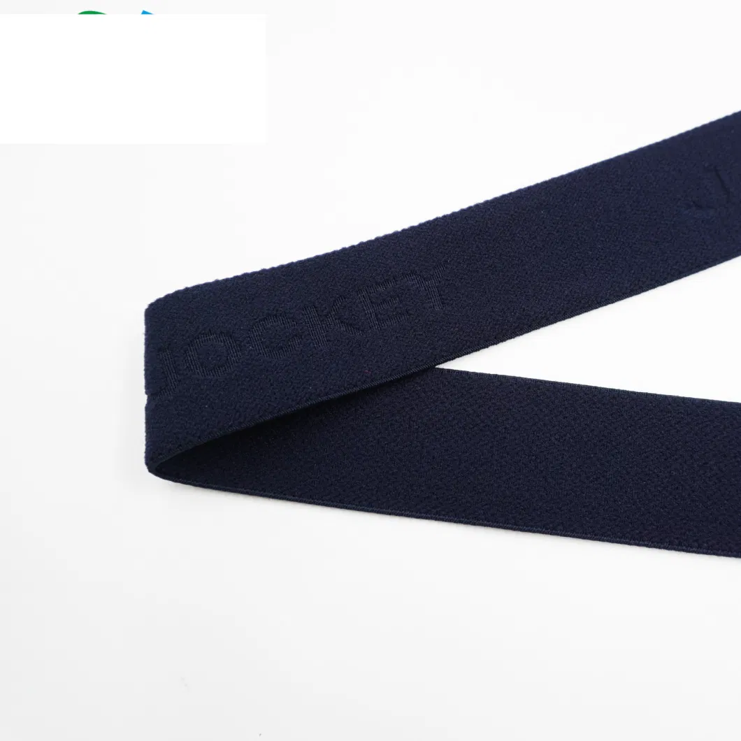 Factory Made Navy Color Anti-Skid Twill Elastic Belt with Thickened Embossing Letters