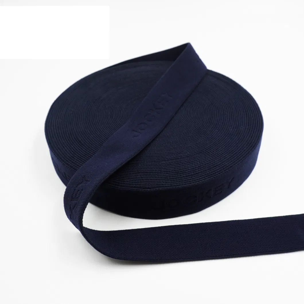 Factory Made Navy Color Anti-Skid Twill Elastic Belt with Thickened Embossing Letters