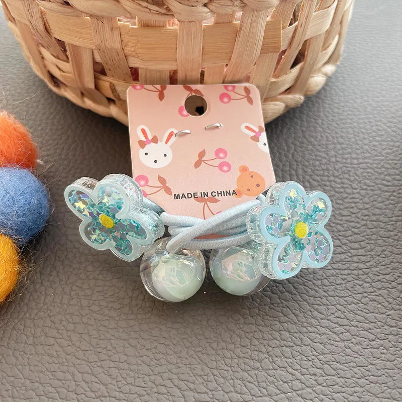 Korean Children&prime;s Hair Accessories Sequins Bow Hair Ring Cute Cartoon Flower Ponytail Hair Bands Little Girl Hair Tie