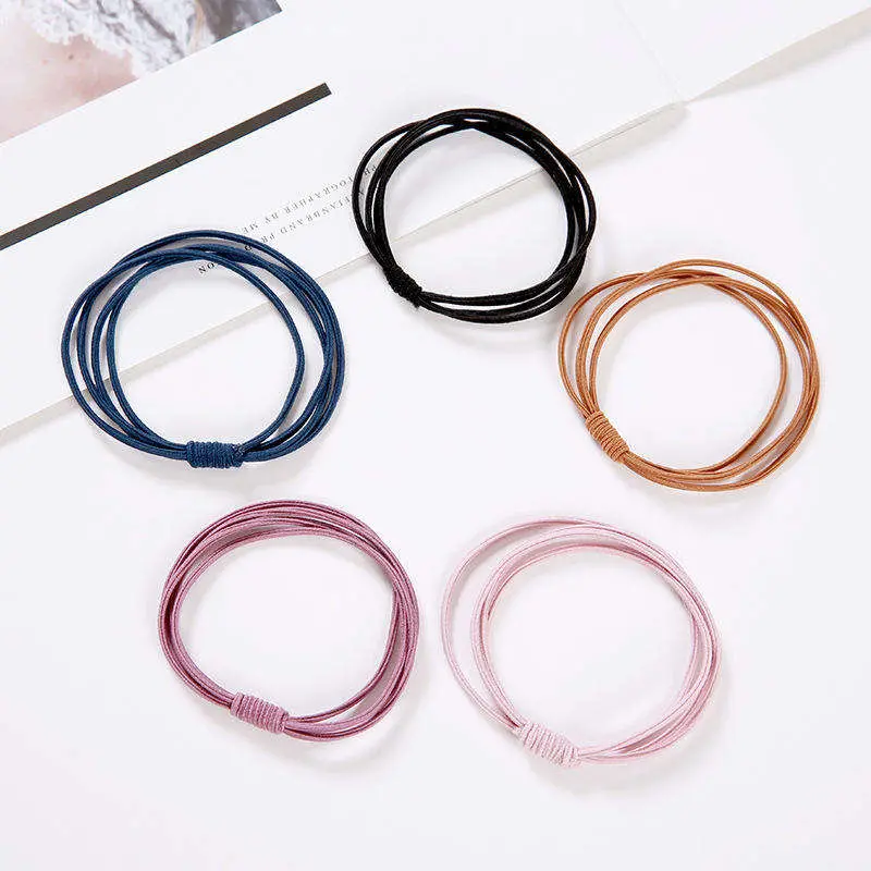 Excellent High Elastic Four-in-One Leather Elastic Hair Ties Bands Colorful Twisted Knotted