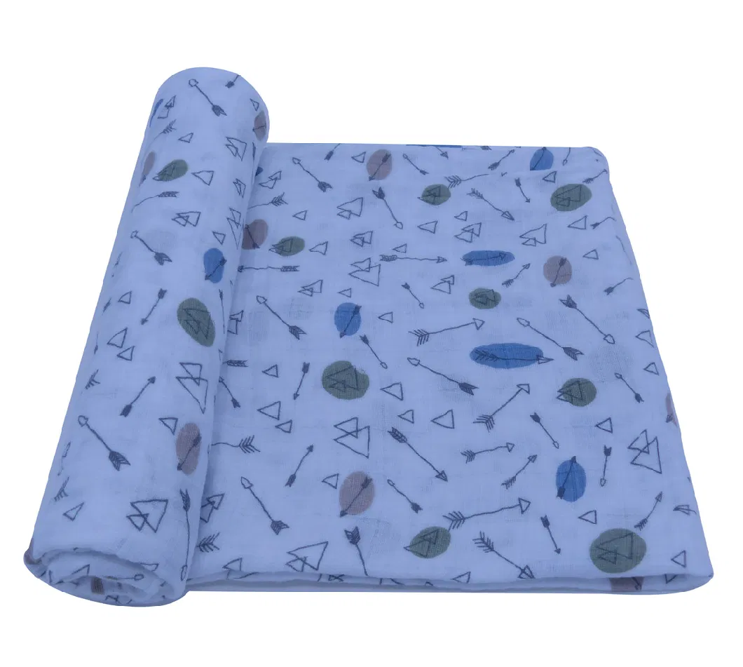 Custom Printed Cotton Muslin Swaddle Blanket Wrap in 120X120cm