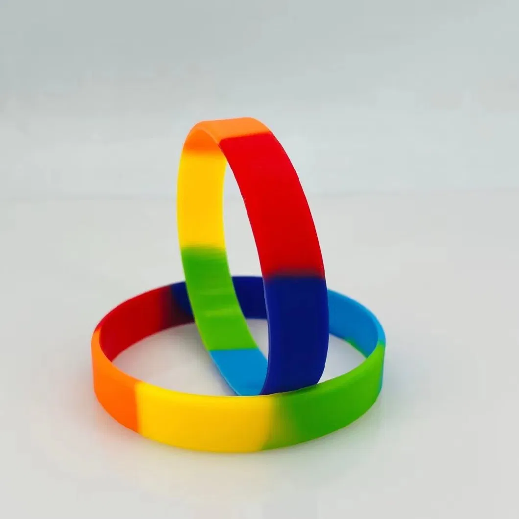 Custom Plain Rainbow Color Silicone Wristband Without Logo