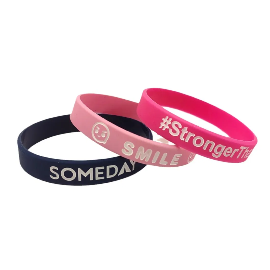 Custom Indented Color Filled Silk-Screen Logo Silicone Bracelet Silicone Wristband