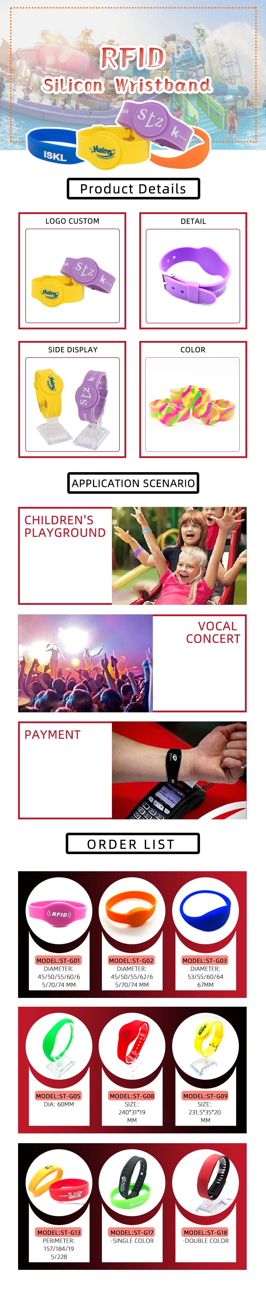 Customized Thin NFC Bracelet Rewritable Silicone RFID Wristband for Events