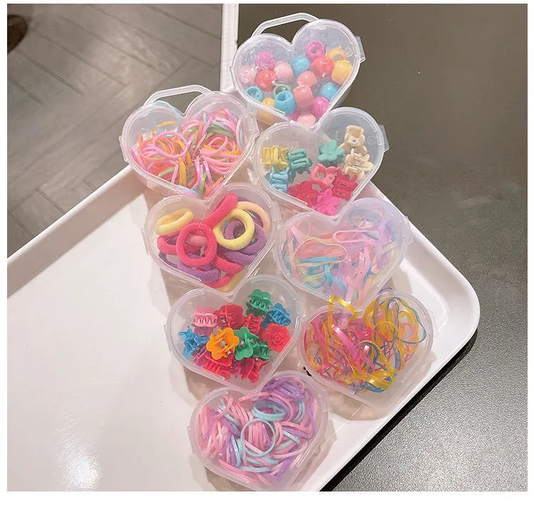 Box Packing Children Colorful Rubber Hair Band Flower Cute Baby Claw Clips