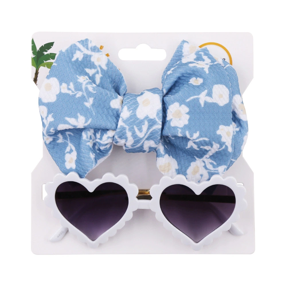 Wholesale 2PCS/Set Headband+Sunglasses Summer Cute Floral Bows Baby Girl Headbands Elastic Bowknot Hair Band Turban Set Hair